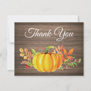 Rustic Watercolor Fall Pumpkin Thank You card
