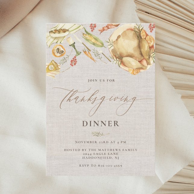 Rustic Watercolor Fall Turkey Thanksgiving Dinner Invitation (Creator Uploaded)