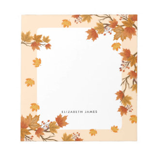 Rustic Watercolor Falling Leaves Autumn Custom Notepad