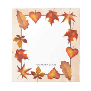 Rustic Watercolor Falling Leaves Autumn Custom Notepad