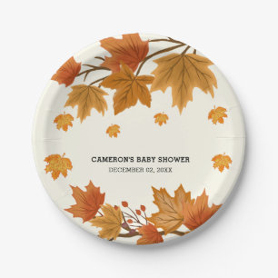 Rustic Watercolor Falling Leaves Autumn Party Paper Plate