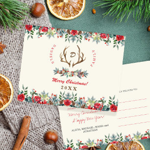Rustic watercolor family name monogram Christmas Postcard