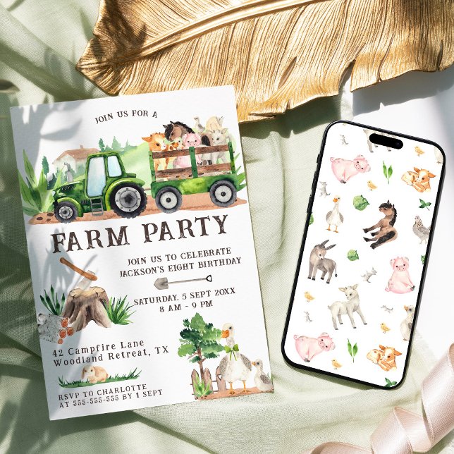 Rustic Watercolor Farm Animals Kids Birthday Invitation (Creator Uploaded)