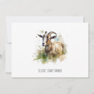 Rustic Watercolor Farmhouse Goat Baby Shower Invitation