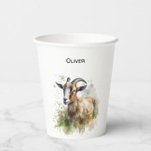 Rustic Watercolor Farmhouse Goat Baby Shower Paper Cups