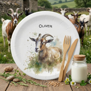 Rustic Watercolor Farmhouse Goat Baby Shower Paper Plate