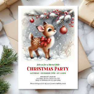 Rustic watercolor fawn snowy forest serene scene  invitation
