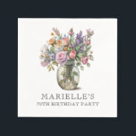 Rustic Watercolor Floral 70th Birthday  Napkin<br><div class="desc">Rustic elegant watercolor florals in a vase,  surprise 70th birthday party cocktail napkins,  accompanied by a classic engraved style open face typography on a white background. Rustic earthy birthday party napkins. Customise for any age.</div>