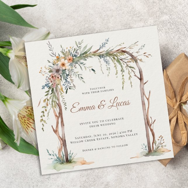 Rustic Watercolor Floral Arch Wedding Invitation (Creator Uploaded)