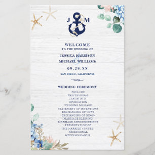 Rustic Watercolor Floral Beach Wedding Program