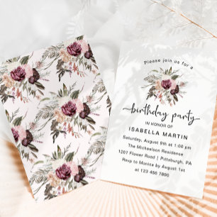 Rustic Watercolor Floral Birthday Party Invitation