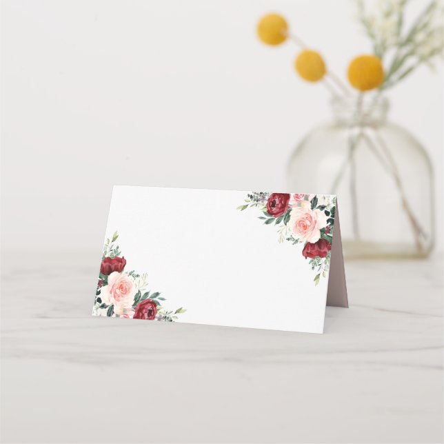 Rustic Watercolor Floral Blank Folded Place Card (Front)