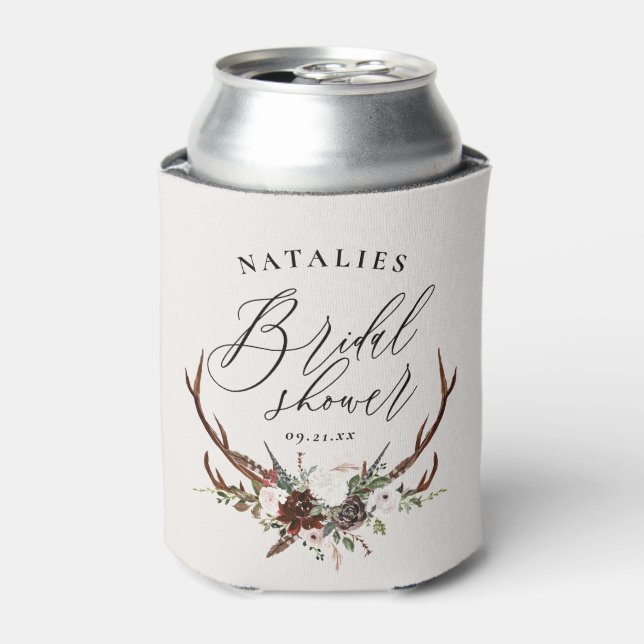 Rustic watercolor floral botanical bridal shower can cooler (Can Front)