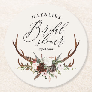 Rustic watercolor floral botanical bridal shower l round paper coaster