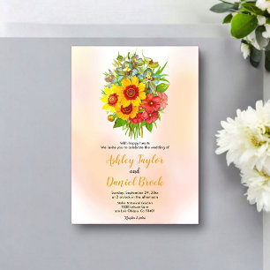 Rustic Watercolor Floral Bouquet Sunflower Wedding Acrylic Invitations