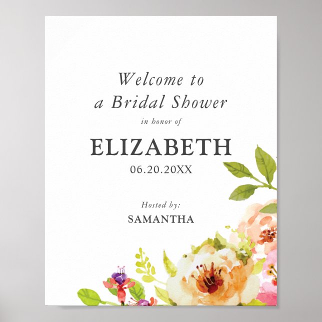 Rustic Watercolor Floral Bridal Shower Sign (Front)