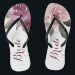 Rustic watercolor floral bride fall wedding jandals<br><div class="desc">Romantic hand-drawn watercolor purple,  peach and burgundy roses floral design and blush pink vintage lace. Chic and elegant,  great flip flop for bride in vintage wedding,  rustic wedding or country wedding in fall.
See all the matching pieces in collection below.</div>