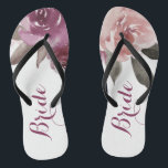 Rustic watercolor floral bride fall wedding jandals<br><div class="desc">Romantic hand-drawn watercolor purple,  peach and burgundy roses floral design and blush pink vintage lace. Chic and elegant,  great flip flop for bride in vintage wedding,  rustic wedding or country wedding in fall.
See all the matching pieces in collection below.</div>