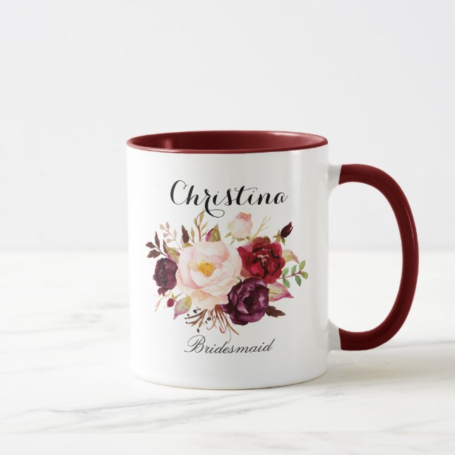 Rustic Watercolor Floral Bridesmaid Mug (Right)