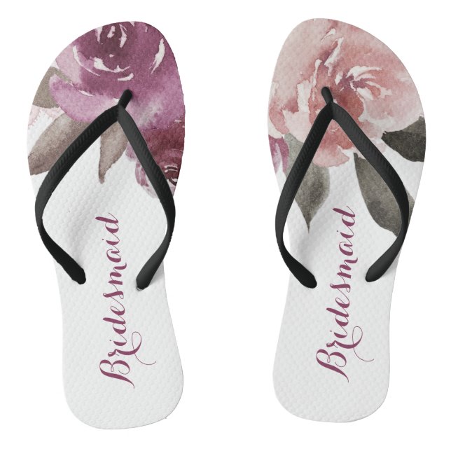 Rustic watercolor floral bridesmaid wedding jandals (Footbed)