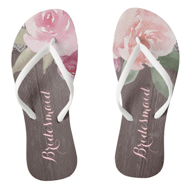Rustic watercolor floral bridesmaid wedding jandals (Footbed)