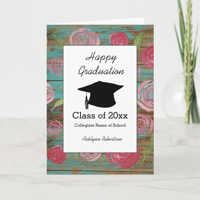 Rustic Watercolor Floral Class of 2025 Graduation Card (Front)