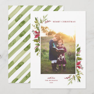 Rustic Watercolor Floral Classic Holiday Card