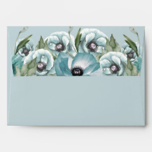 Rustic Watercolor Floral Dusty Blue Wedding Envelope
