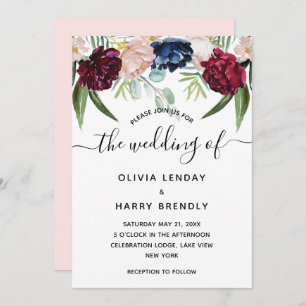 Rustic Watercolor Floral Elegant Wedding Invitation