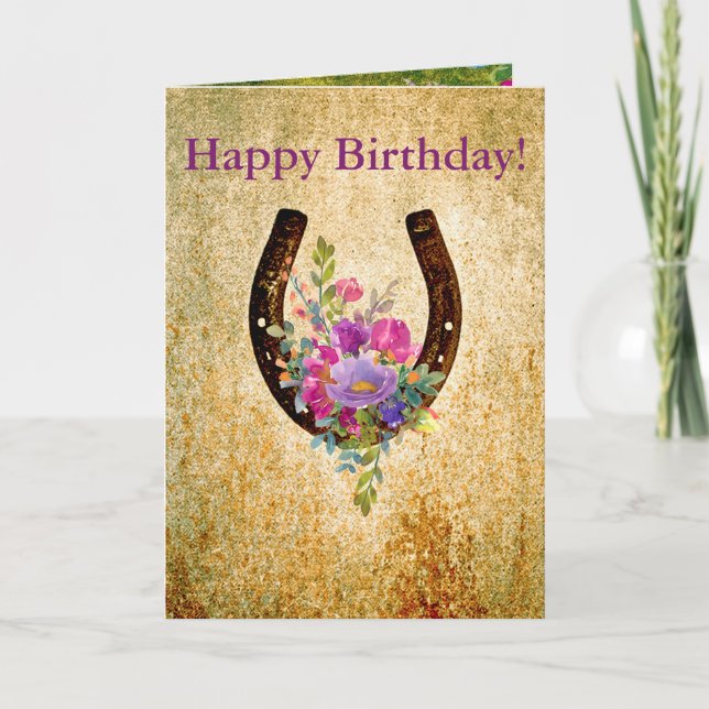 Rustic watercolor floral horseshoe card (Front)