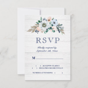 Rustic Watercolor Floral Hydrangea Wood Wedding RSVP Card