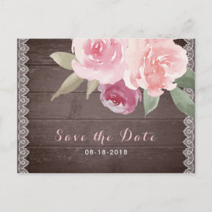 Rustic watercolor floral lace save the date announcement postcard