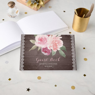 Rustic watercolor floral lace wedding guest book