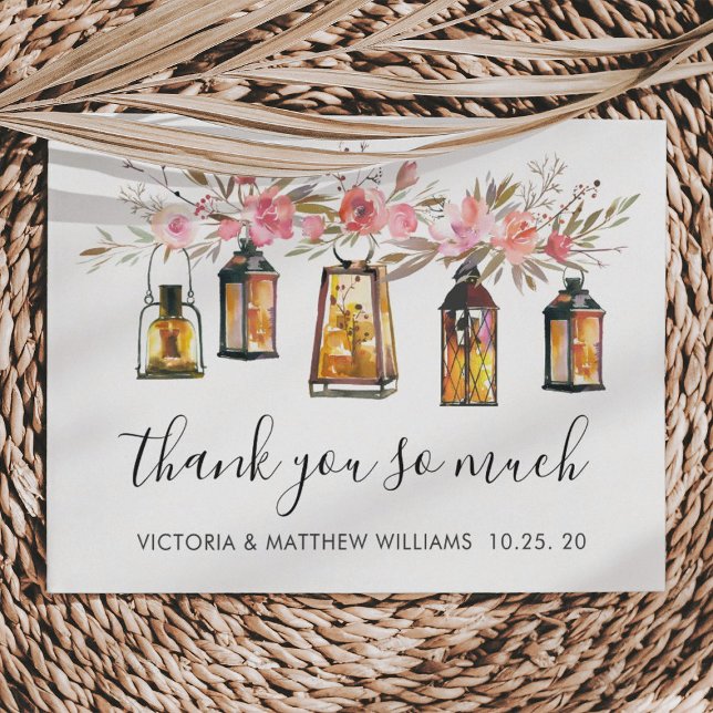 Rustic Watercolor Floral Lantern Wedding Thank You (Creator Uploaded)