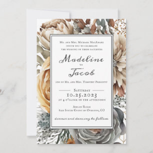 Rustic Watercolor Floral Modern Script Wedding   Invitation