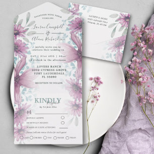 Rustic Watercolor Floral Pink All In One Invitation