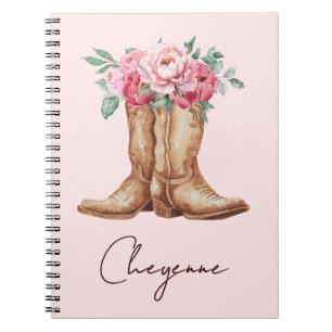 Rustic Watercolor Floral Pink Cowgirl Personalised Notebook