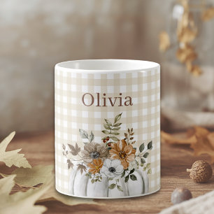 Rustic Watercolor Floral Pumpkin Custom Name Coffee Mug