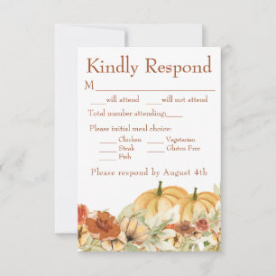 Rustic Watercolor Floral Pumpkin Wedding Reply RSVP Card