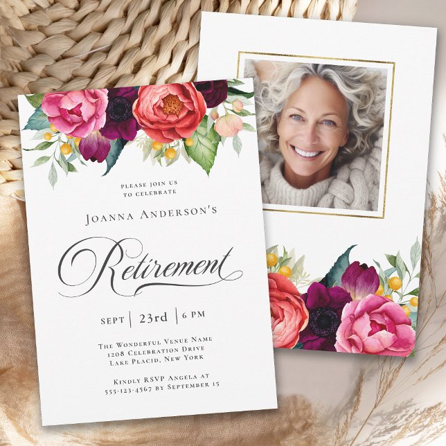 Rustic Watercolor Floral Retirement Party Invitation (Available as printed and paperless digital download!)