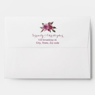 Rustic watercolor floral return address lace liner envelope