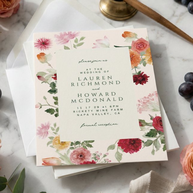 Rustic Watercolor Floral Sage Green Garden Wedding Invitation (Creator Uploaded)