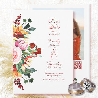 Rustic Watercolor Floral Save the Date Wedding Invitation