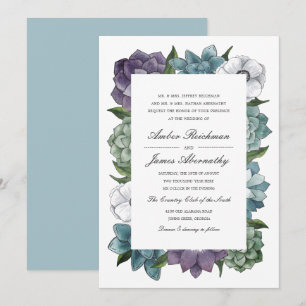 Rustic Watercolor Floral Succulents Wedding Invitation