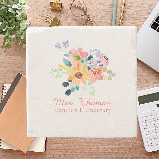 Rustic Watercolor Floral Teacher Appreciation  Stone Coaster (Creator Uploaded)