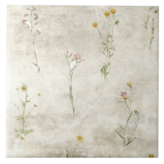 Rustic Watercolor Floral Tile (Front)