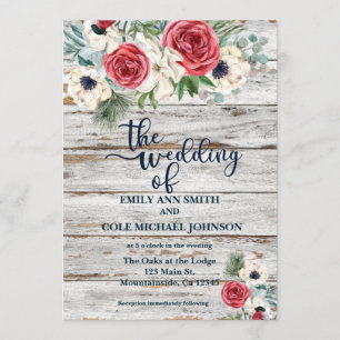 Rustic, Watercolor Floral Wedding Invitation