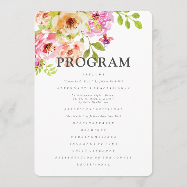 Rustic Watercolor Floral Wedding Programme (Front)