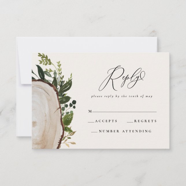 Rustic watercolor floral wedding reply RSVP card (Front)