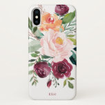 Rustic Watercolor Floral with Monogram Case-Mate iPhone Case<br><div class="desc">This rustic floral design has beautiful feminine appeal and rustic charm with its bouquet of watercolor roses, mixed flowers and greenery in a trendy colour scheme of burgundy, pink and russet orange with trailing greenery. A text template is included to personalise this design with your desired monogram initials, name or...</div>